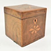 EARLY 19TH CENTURY REGENCY MARQUETRY INLAID TEA CADDY WITH MASONIC SYMBOL