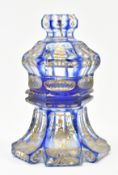 LATE 19TH CENTURY BOHEMIAN FLASH CUT COBALT & GILT INKWELL