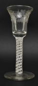 GEORGE II WINE GLASS WITH DOUBLE OPAQUE SPIRAL STEM & ENGRAVED VINE DECORATION