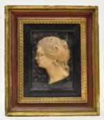 19TH CENTURY NEOCLASSICAL COMPOSITE MARBLE BUST PROFILE