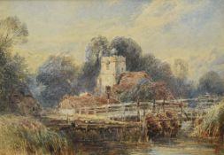 ATTRIB. MYLES BIRKET FOSTER - THE VILLAGE CHURCH WATERCOLOUR ON PAPER