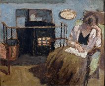 BERNARD DUNSTAN (1920-2017) - INTERIOR - OIL ON BOARD PAINTING