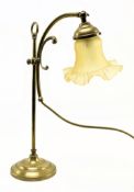 ART NOUVEAU EARLY 20TH CENTURY BRASS & GLASS DESK COACHING LAMP