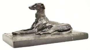 JOHN HENRI FURSE - LATE 19TH CENTURY CAST BRONZE RECLINING GREYHOUND DOG