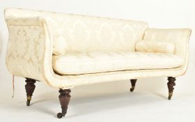 19TH CENTURY DAMASK UPHOLSTERED DOUBLE SCROLL END SETTEE SOFA