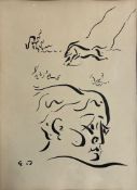 ANDRE MASSON (1896-1987) - SURREAL FACE & ANIMAL INK ON PAPER