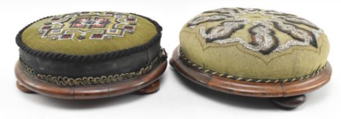 TWO VICTORIAN 19TH CENTURY WOODEN FRAMED & BEADED KNEELING STOOLS