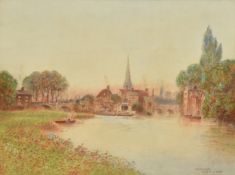 FREDERICK E. J. GOFF - ABINGDON FROM THE RIVER 1895 WATERCOLOUR