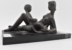 SIEGFRIED CHAROUX (1896-1967) - BRONZE SCULPTURE OF MOTHER & CHILD