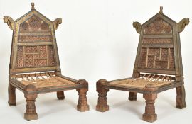 PAIR OF EARLY 20TH CENTURY INDIAN HARDWOOD MARRIAGE CHAIRS