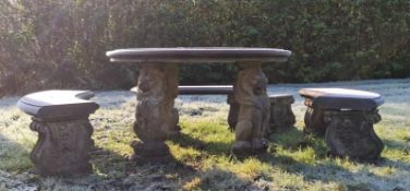 LARGE COMPOSITE STONE GARDEN OUTDOOR ROUND TABLE WITH BENCHES