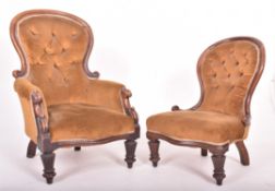 LADIES & GENTLEMANS PAIR OF 19TH CENTURY WALNUT ARMCHAIRS
