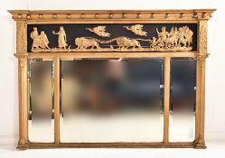 REGENCY 19TH CENTURY GILT WOOD & GESSO TRIPTYCH OVERMANTEL MIRROR