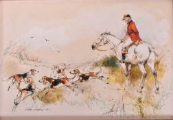 VICTOR AMBRUS (1935-2021) - HUNTSMAN & HOUNDS 1985 DRAWING