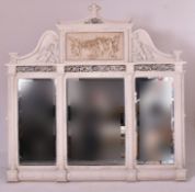 LARGE 20TH CENTURY OVER PAINTED TRIPTYCH MIRROR