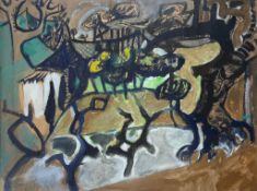 PHILIP SUTTON (B. 1928) - 1955 MIXED MEDIA ON PAPER ABSTRACT PAINTING