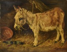 ARTHUR BATT (1846-1911) - DONKEY WITH PIGEONS - 1881 OIL ON CANVAS PAINTING