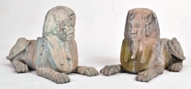 PAIR OF LARGE HOLLOW CAST BRONZE GARDEN EGYPTIAN SPHINXES