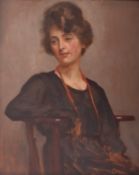ATTRIB. WILLIAM HENRY MARGETSON - LADY IN BLACK OIL ON BOARD PAINTING