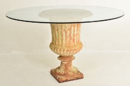 BESPOKE MADE CAMPANA URN & GLASS TOP GARDEN TABLE