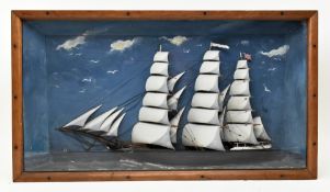 VICTORIAN 19TH CENTURY CASED SAILOR-MADE HALF MODEL SHIP DIORAMA