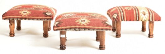 SET OF THREE COUNTRY HOUSE INDIAN ZANSKAR KILIM RUG STOOLS