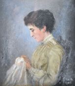 BELIEVED FRENCH EARLY 20TH CENTURY OIL & PASTEL ON CARDBOARD PORTRAIT
