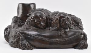 MANNER OF CHARLES VALTON - BRONZE KING SPANIELS DOGS FIGURE - DIORAMA STUDY