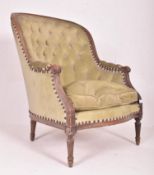 FRENCH NAPOLEON III 19TH CENTURY OAK & UPHOLSTERED SALON ARMCHAIR