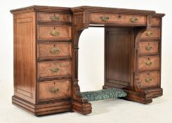 GILLOWS OF LANCASTER - 19TH CENTURY FIGURED WALNUT & LEATHER BREAKFRONT DESK