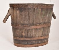 LARGE FRENCH 19TH CENTURY OAK & METAL BOUND GRAPE HARVEST BUCKET