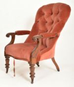 VICTORIAN 19TH CENTURY MAHOGANY BUTTON BACK ARMCHAIR