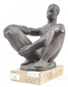 SIEGFRIED CHAROUX (1896-1967) - BRONZE SCULPTURE OF YOUNG SEATED MALE