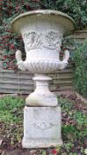 GARDEN ORNAMENTATION - LARGE MEDICI STYLE COMPOSITE STONE GARDEN CAMPANA URN