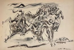 ANDRE MASSON (1896-1987) - LION ON BULL INK & WATERCOLOUR ON PAPER