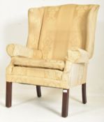 QUEEN ANNE REVIVAL MAHOGANY & UPHOLSTERED WINGBACK ARMCHAIR