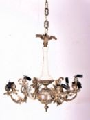 ITALIAN MID CENTURY CHROME AND CERAMIC FOUR BRANCH ELECTROLIER CHANDELIER