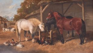 HENRY CHARLES WOLLETT - COUNTRY COMPANIONS OIL ON CANVAS GENRE PAINTING