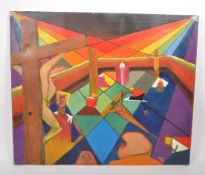 VINTAGE 1982 OIL ON CANVAS ABSTRACT / CUBIST PAINTING