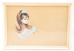 20TH-CENTURY MIXED MEDIA PORTRAIT STUDY OF A 1960S LADY