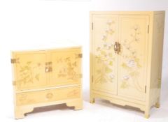 TWO VINTAGE 20TH CENTURY CREAM CHINOISERIE CABINETS