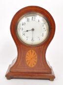 EDWARDIAN MAHOGANY INLAID BALLOON SHAPED MANTEL CLOCK
