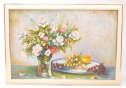 P.KELLAND - 20TH CENTURY OIL ON CANVAS STILL LIFE STUDY OF FLOWERS