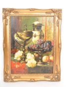 R BELLAMY - LATE 20TH CENTURY REPRODUCTION STILL LIFE OIL PAINTING