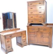 1930S ART DECO OAK DRESSING TABLE & CHEST OF DRAWERS