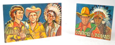 J GOOD - 2022 TWO COWBOYS AND INDIANS ACRYLIC PAINTINGS ON BOARD