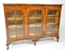 18TH CENTURY QUEEN ANNE REVIVAL BURR WALNUT TRIPLE LIBRARY BOOKCASE