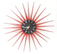 CONTEMPORARY ENAMELLED RED SUNBURST WALL CLOCK
