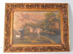 LATE 18TH CENTURY OIL ON CANVAS GENRE PASTORAL SCENE PAINTING