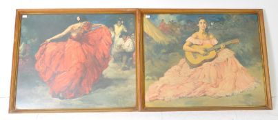 PAIR OF MID CENTURY FRAMED PRINTS OF FLAMENCO LADIES